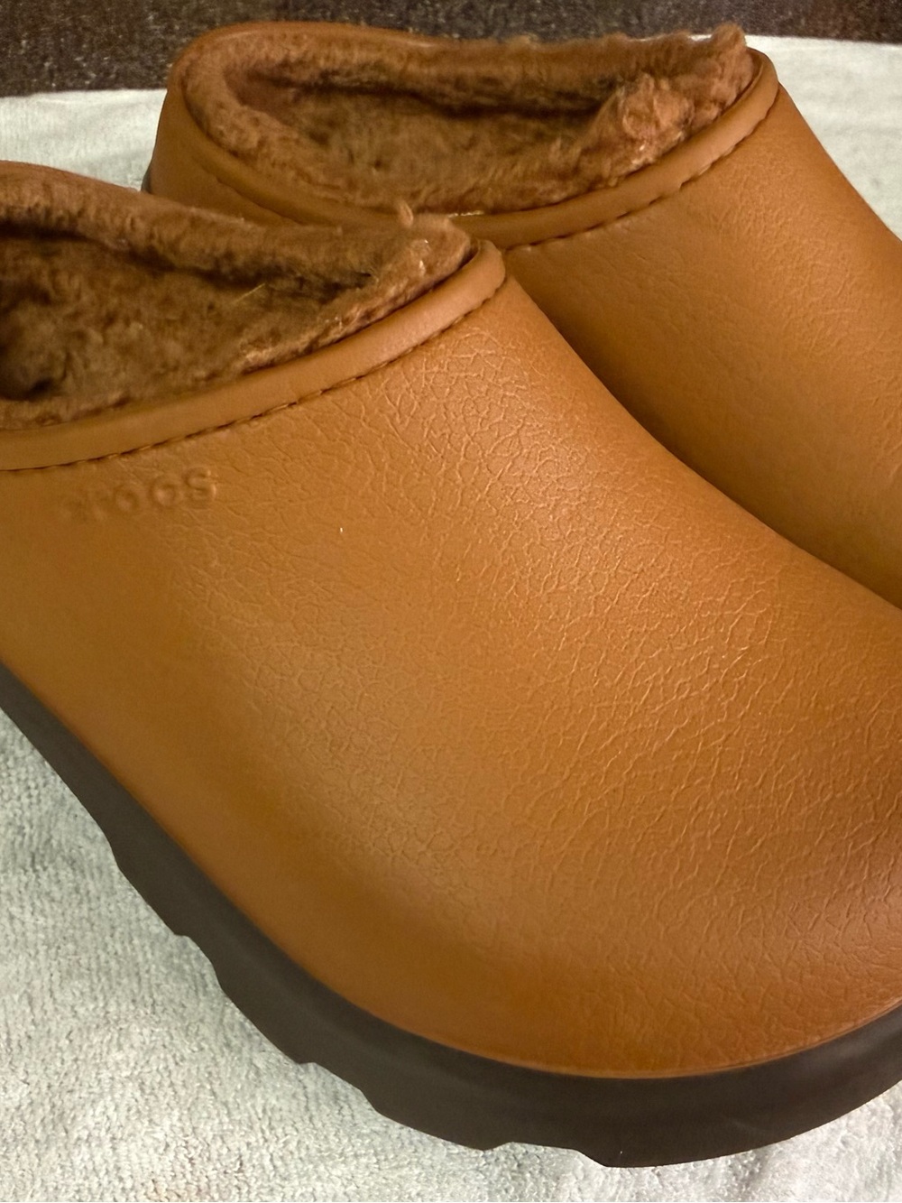 CROCS Women's Fuzz-Lined Slip-On Clog in Chestnut Brown